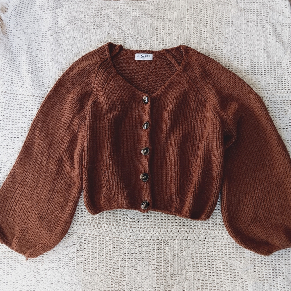 Carly Jean Los Angeles Warm Brown Chunky Knit Cardigan - Picture 5 of 7